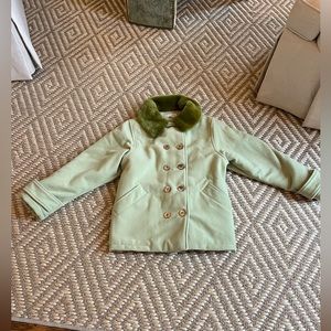 Rachel Riley Green Fur Dress Coat Girls Size 12